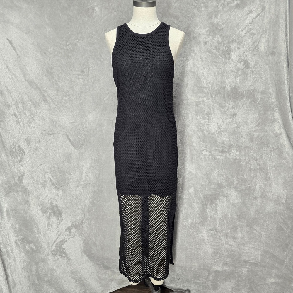 Bozzolo Womens L Black Crochet Mesh Maxi Dress Racerback Fishnet Festival Grunge